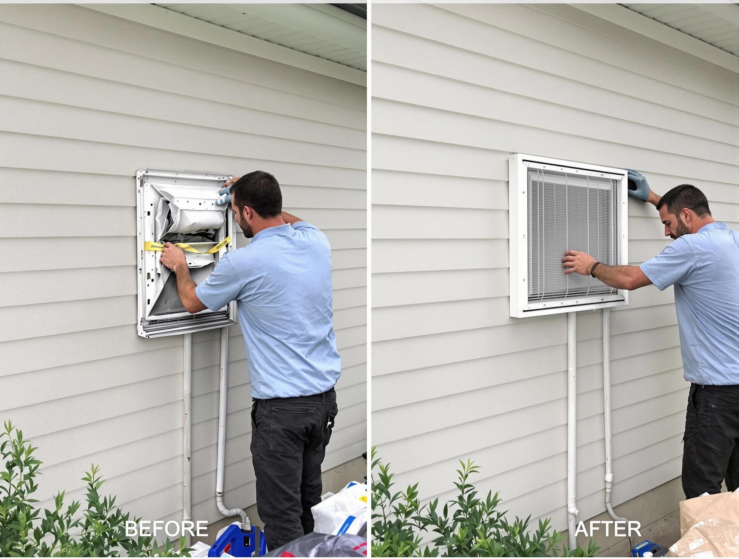Tarrant Dryer Vent Cleaning technician installing high-quality dryer vent cover at a residential property in Tarrant