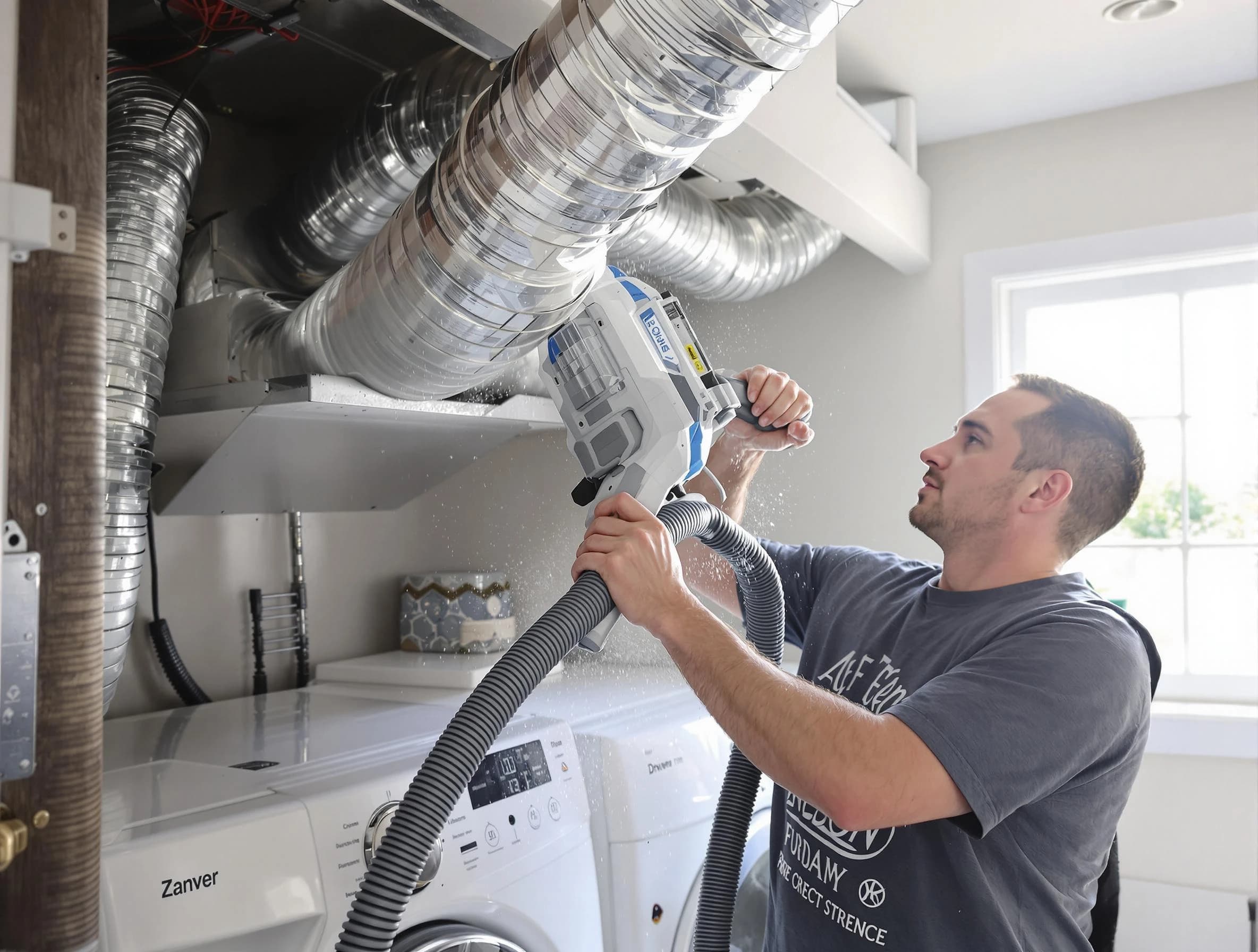 Tarrant Dryer Vent Cleaning specialist cleaning deep within a dryer vent duct system in Tarrant
